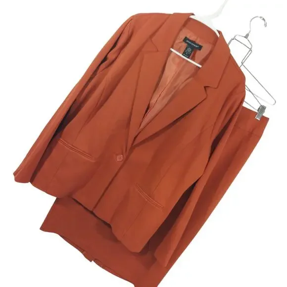NWOT! ASHLEY STEWART! TERRACOTTA ORANGE STRETCH KNIT 2 PIECE SKIRT SUIT! SZ 16 - Picture 1 of 12